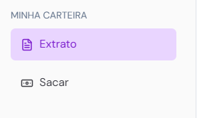 Menu da carteira do creator com a opção Sacar